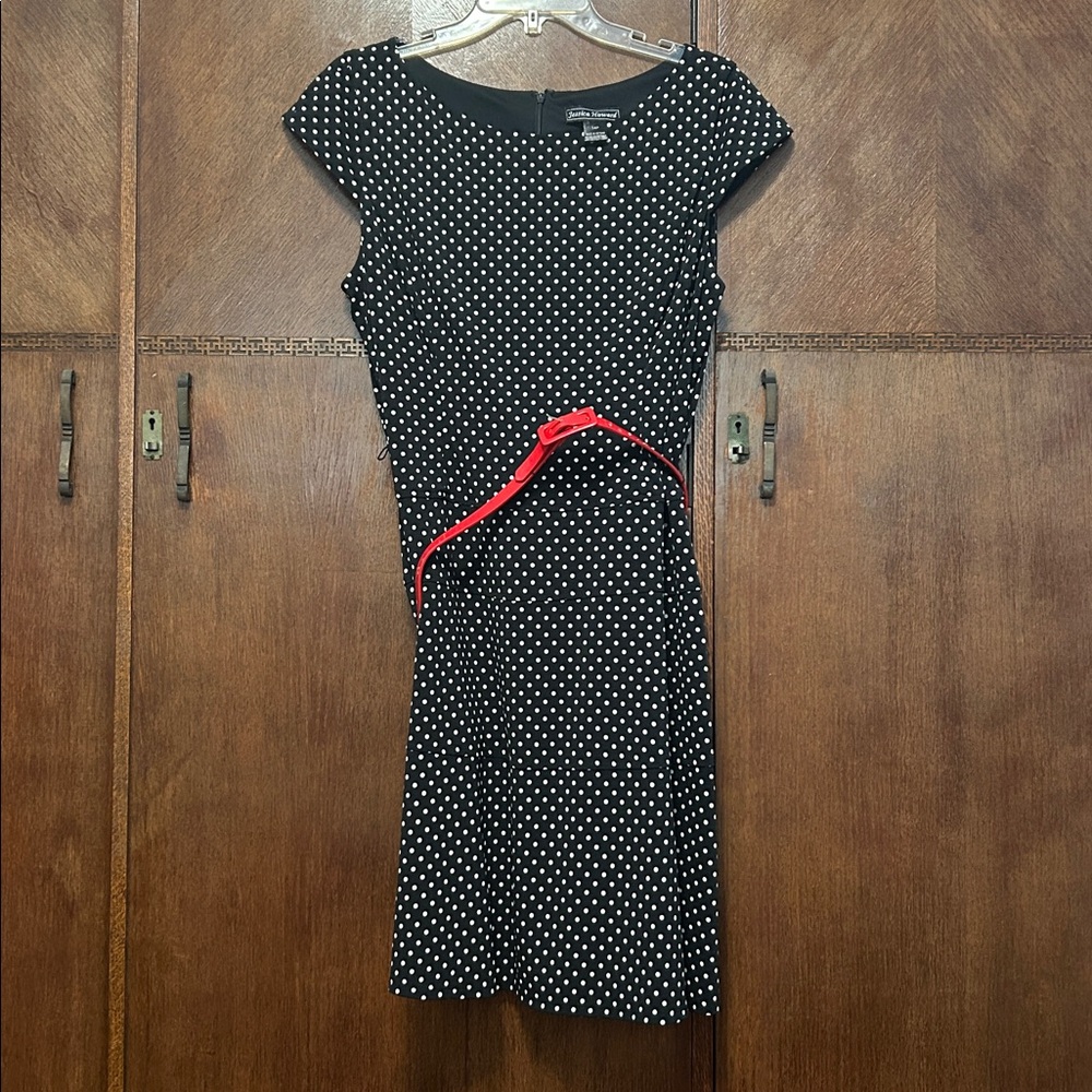 Jessica Howard Dress 12 Polka Dot Knee Length Pin-Up Swing Rockabilly Black